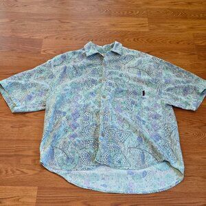 Vintage 90s Gotcha Button Down Shirt Purple Green Abstract Floral Skater Medium